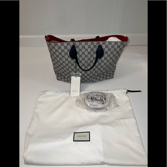 Gucci Handbags - GUCCI Soft GG Supreme Monogram Crossbody Tote Beige/black/red